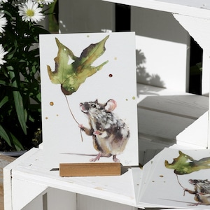 Postkarte Kunstkarte Poesie Maus Mäuse Kinderbuch Kunstdruck Bild Illustration Grafik Märchen Figur Geschichte Tiere Kaffee Pause