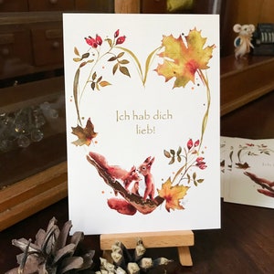 Postkarte Karte Kunstkarte Eichhörnchen Herbst Natur Kunstdruck Bild Liebe