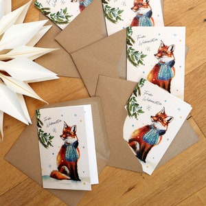 5x Fuchs Weihnachtskarte Kunstkarte Klappkarte Winterkarte Gutschein Geschenkkarte