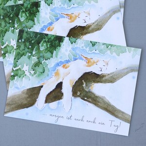 5x Postkarte Kunstkarte Baum Katze Schlafen Kinderbuch Bild Schreibmaschine Illustration Grafik Märchen Figur Geschichte Tiere Pause Natur