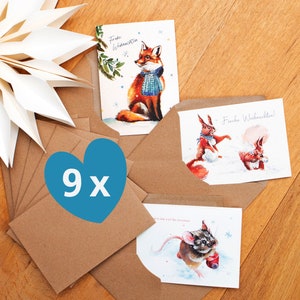 9x Weihnachtskarte Kunstkarte Klappkarte Winterkarte Gutschein Geschenkkarte