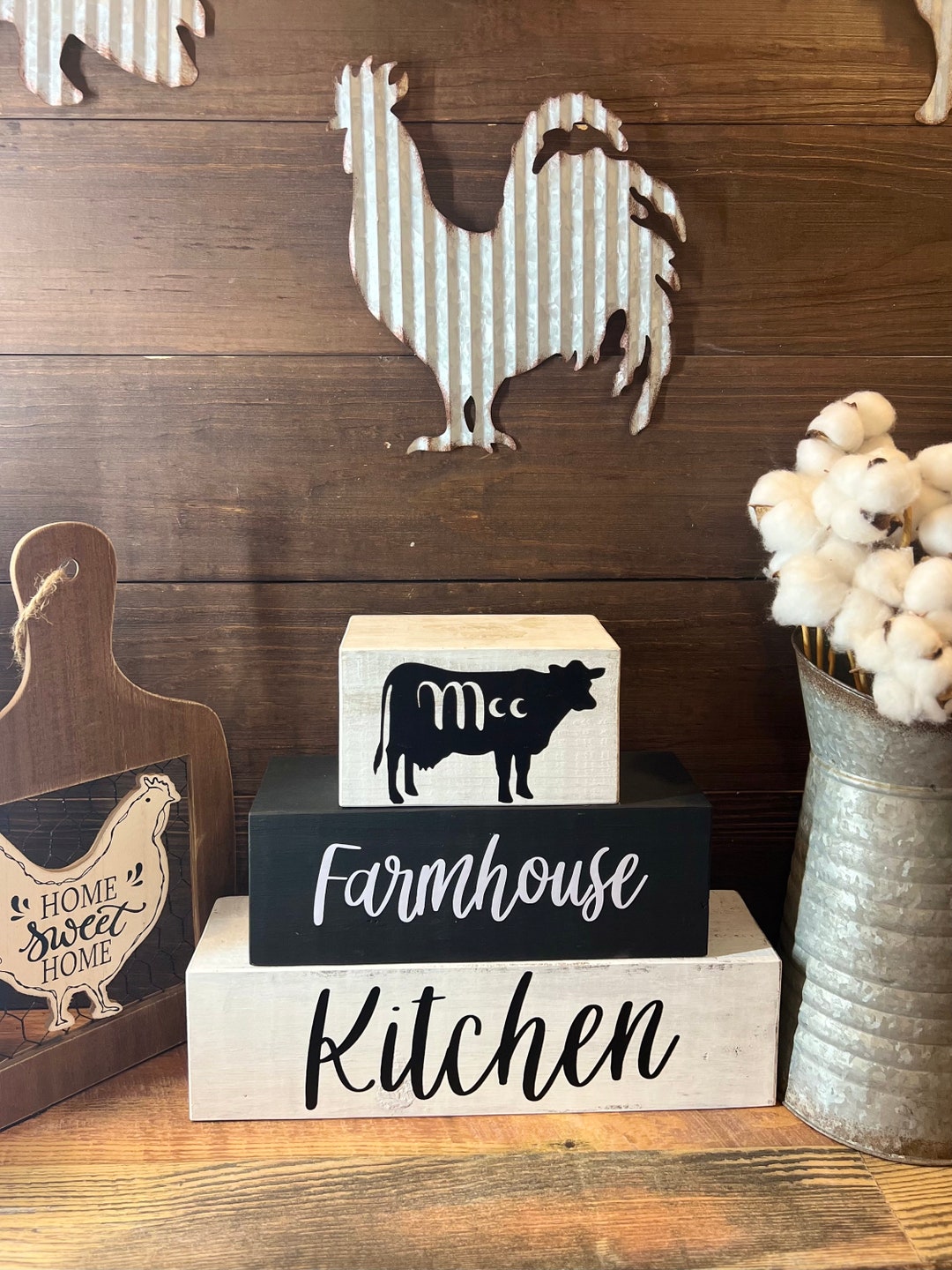 Farmhouse Wood Block Kitchen Decor Etsy