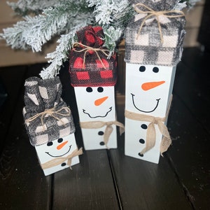 Wood Block Snowmen decor Farmhouse