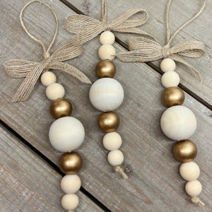Farmhouse/Boho Wood Bead Christmas Ornaments