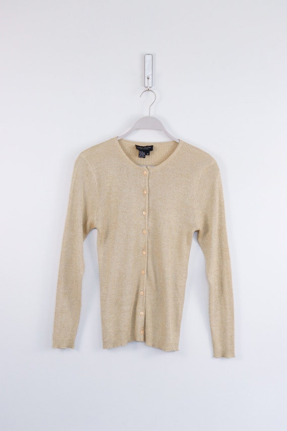 Vintage Anne Klein Gold Shimmer Silk Cardigan - - 