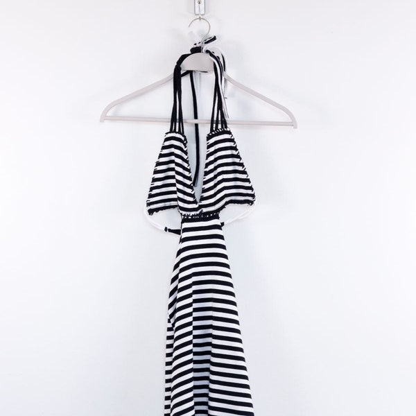 Black and White Striped Halter Top Dress - SMALL