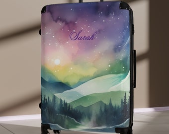 Personalized Suitcase, Aurora Borealis, Custom Luggage, Personalized Rolling Suitcase, Nature Lover Traveler Gift, Northernlights