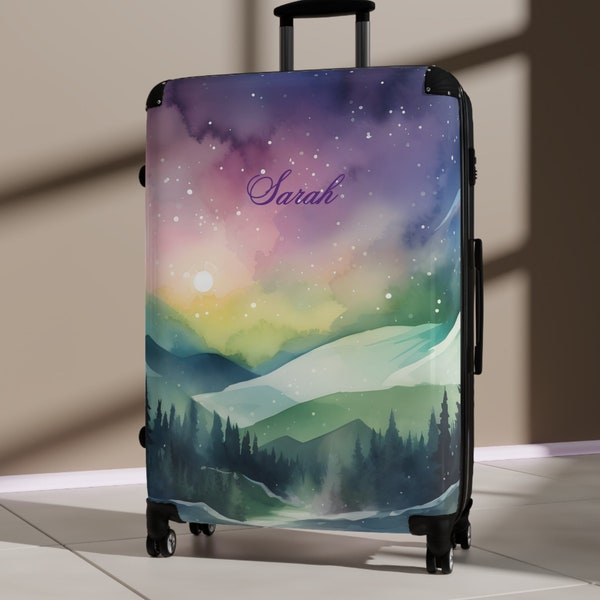 Personalized Suitcase, Aurora Borealis, Custom Luggage, Personalized Rolling Suitcase, Nature Lover Traveler Gift, Northernlights