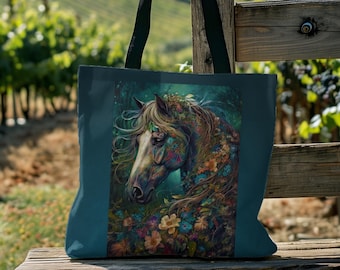 Personalized Horse Tote Bag, Boho Tote Bag, Custom Horse Tote, Equestrian Gift, Cowgirl Book Bag, College Dorm Gift, Horse Lover Gift