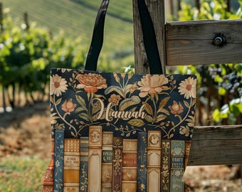 Personalized Vintage Book Lover Tote Bag, Literary Gift, Book Club Accessories, Floral Design, Everyday Use, Reading Enthusiast Gift