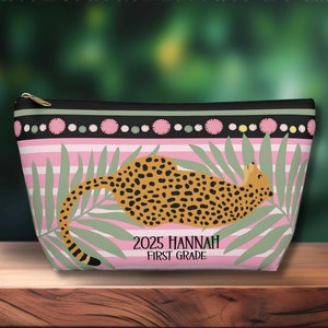 Personalized Cheetah Accessory Pouch w T-bottom, Custom Cheetah Travel Pouch, Personalized Cosmetic Bag,  Custom Party Favors, Beach Gift