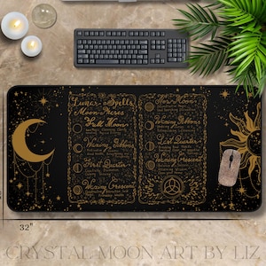 Moon Magic, Lunar Phases Desk Mat, Moon Magic Computer Mat, Witchy Decor, Celestial Mouse Pad, Moon Spells Desk Pad, Witchcraft, Triquetra