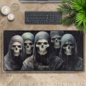 Grim Reaper Desk Mats, Custom Skeleton Print, Dark Gothic Office Decor, Spooky Mousepad, Halloween Theme Desk Accessories
