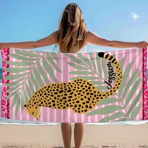 Personalized Cheetah Beach Towel, Personalized Girls Trip, Party Favor Gift, Safari Lover, Cheetah Pool Towel, Custom Beach Towel Teen