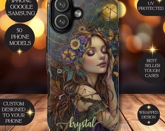 Custom Vintage Dream Fairy Tough Case, Fae Art,  Magical Forest, Gift Idea for Teen, Dreamcatcher, Retro Fairy Design Accessory, Fairy Lover