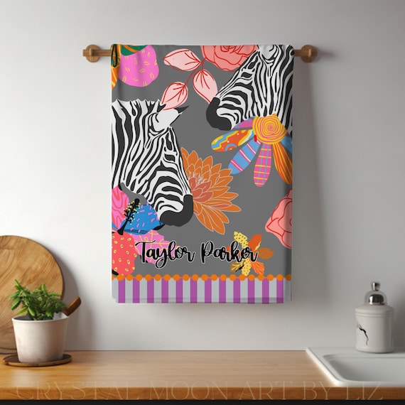 Personalized Colorful Safari Zebra Hand Towel, Jungle Theme