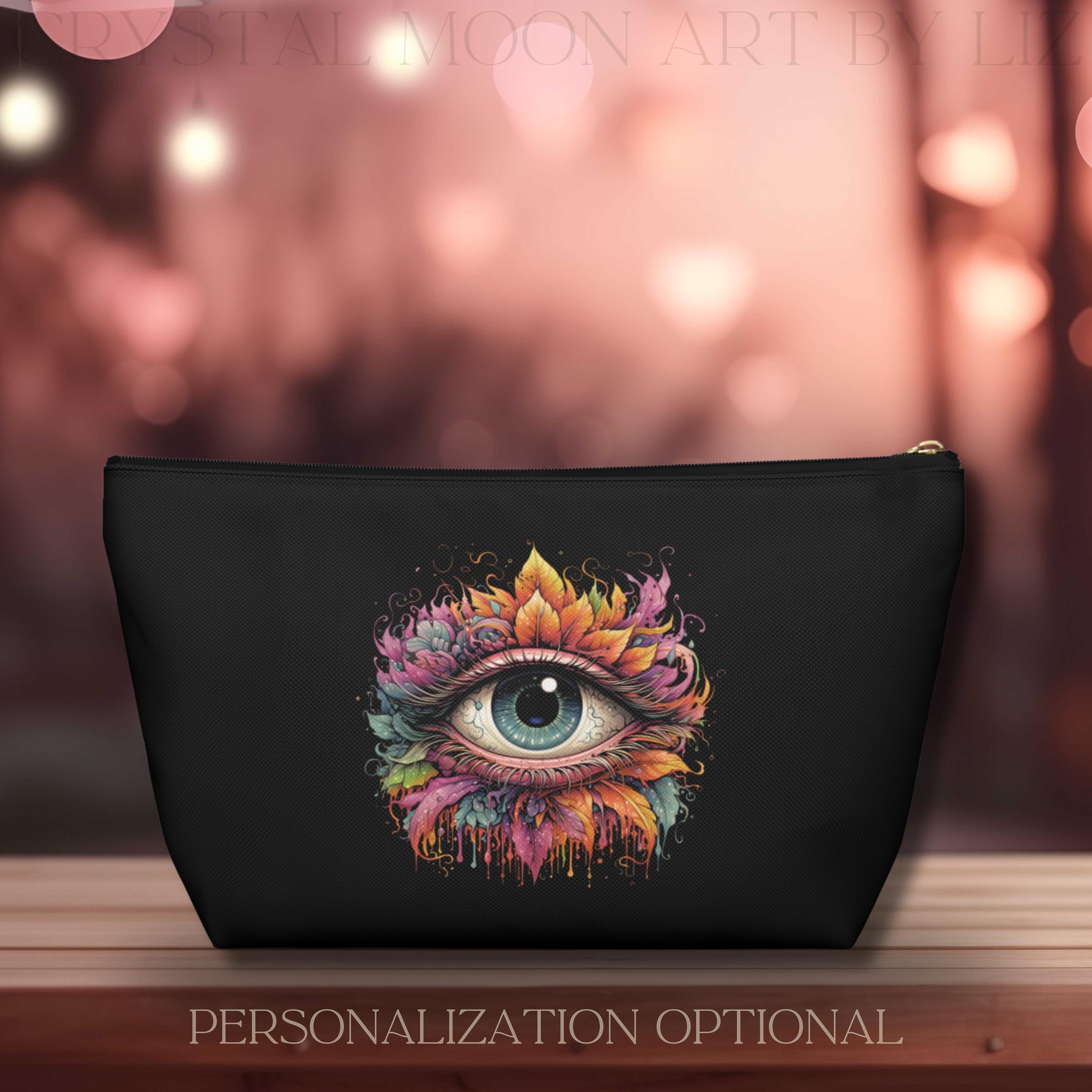 Personalized Mystical Eye Accessory Pouch, Greek Mati, Bohemian Makeup Bag, Travel Cosmetic Case, Gift for Witches, Evil Eye Protection