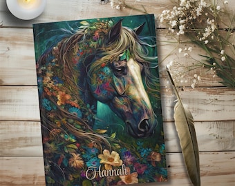 Personalized Horse Hardcover Journal, Boho Horse Riding Ledger, Custom Notebook, Animal Lover Gift, Boho Flowers, Teen Gift Idea, Equestrian