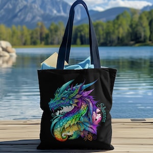 Custom Colorful Dragon Tote Bag, Dragon Artwork, Fantasy Lover Gift, Eco-Friendly Shopping Bag, Unique Art Carryall, Gamer Gift