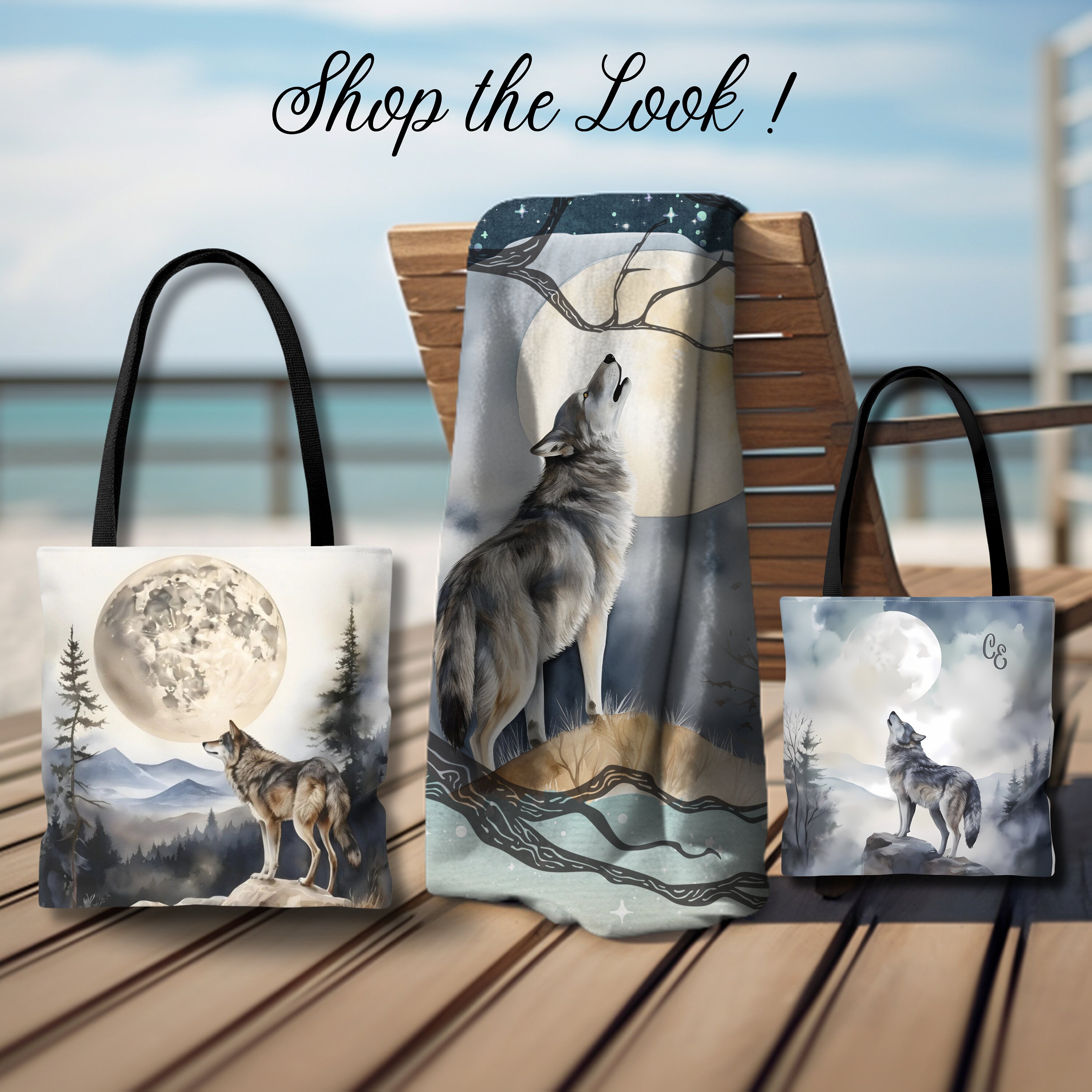 Personalized Wolf Moon Beach Towel - Custom Name 30x60 Inch Large Pool Towel Blanket