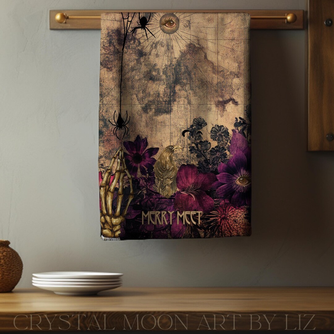 Personalized Dark Academia Kitchen Witch Towel, Witchy Tea Towels, Custom Hostess Gift, Vintage ...