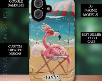 Personalized Beach Flamingo Phone Case, Protective Cover