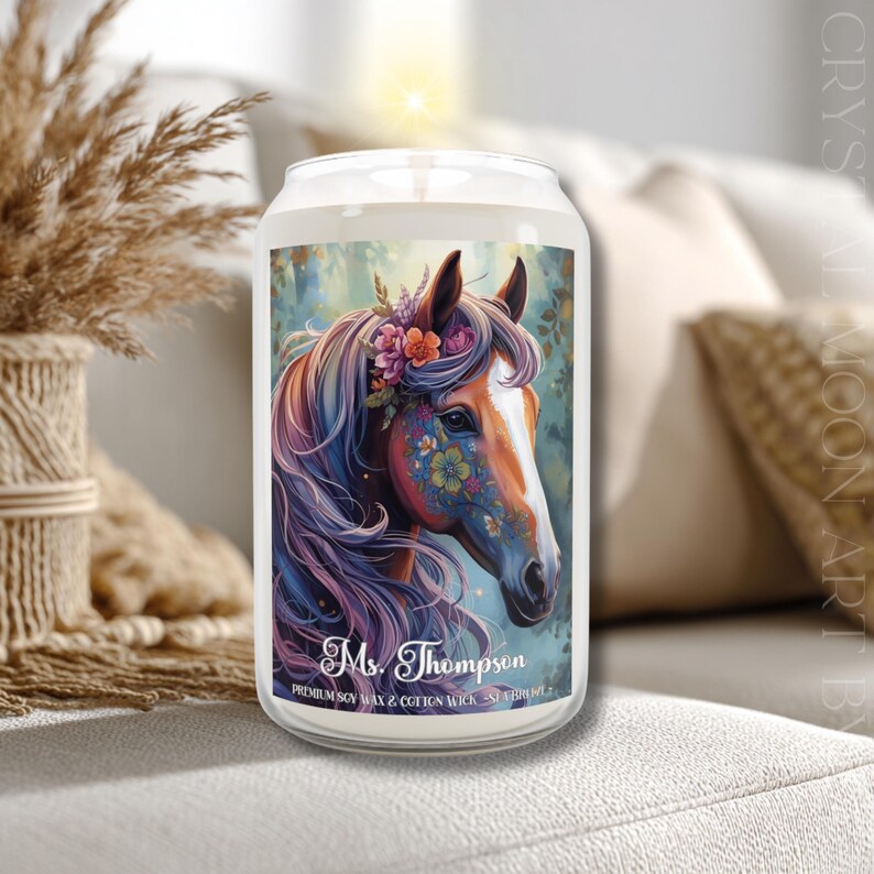 Personalized Fantasy Painted Horse Candle, Premium Soy Jar Candle 13 ...