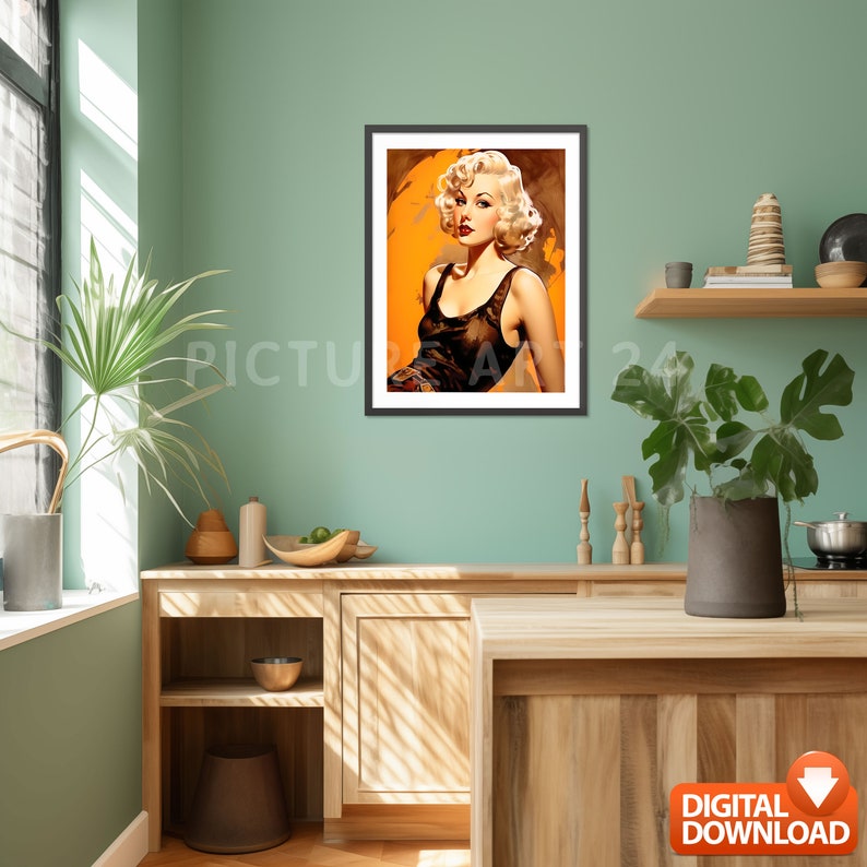 Rockabilly girl. Clipart vintage retro 1950s pin up fashion art print digital poster picture wall decoration art download blond hair etsy Bild 4