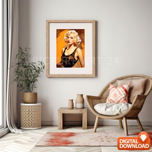 Rockabilly girl. Clipart vintage retro 1950s pin up fashion art print digital poster picture wall decoration art download blond hair etsy Bild 6