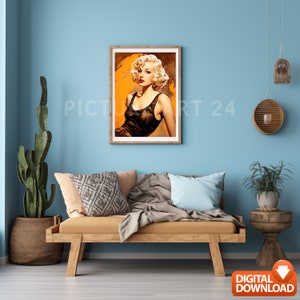 Rockabilly girl. Clipart vintage retro 1950s pin up fashion art print digital poster picture wall decoration art download blond hair etsy Bild 2
