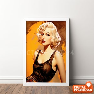Rockabilly girl. Clipart vintage retro 1950s pin up fashion art print digital poster picture wall decoration art download blond hair etsy Bild 3