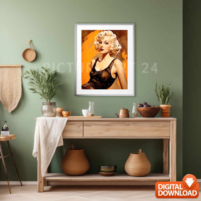 Rockabilly girl. Clipart vintage retro 1950s pin up fashion art print digital poster picture wall decoration art download blond hair etsy Bild 8