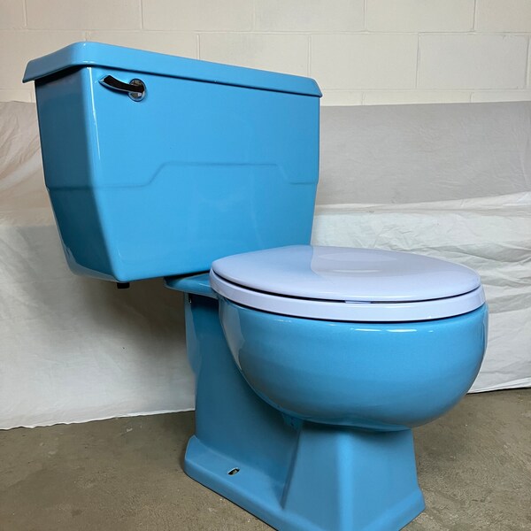 Rare Vintage 1970s Midcentury Kohler New Orleans Blue Porcelain Toilet 284-23E