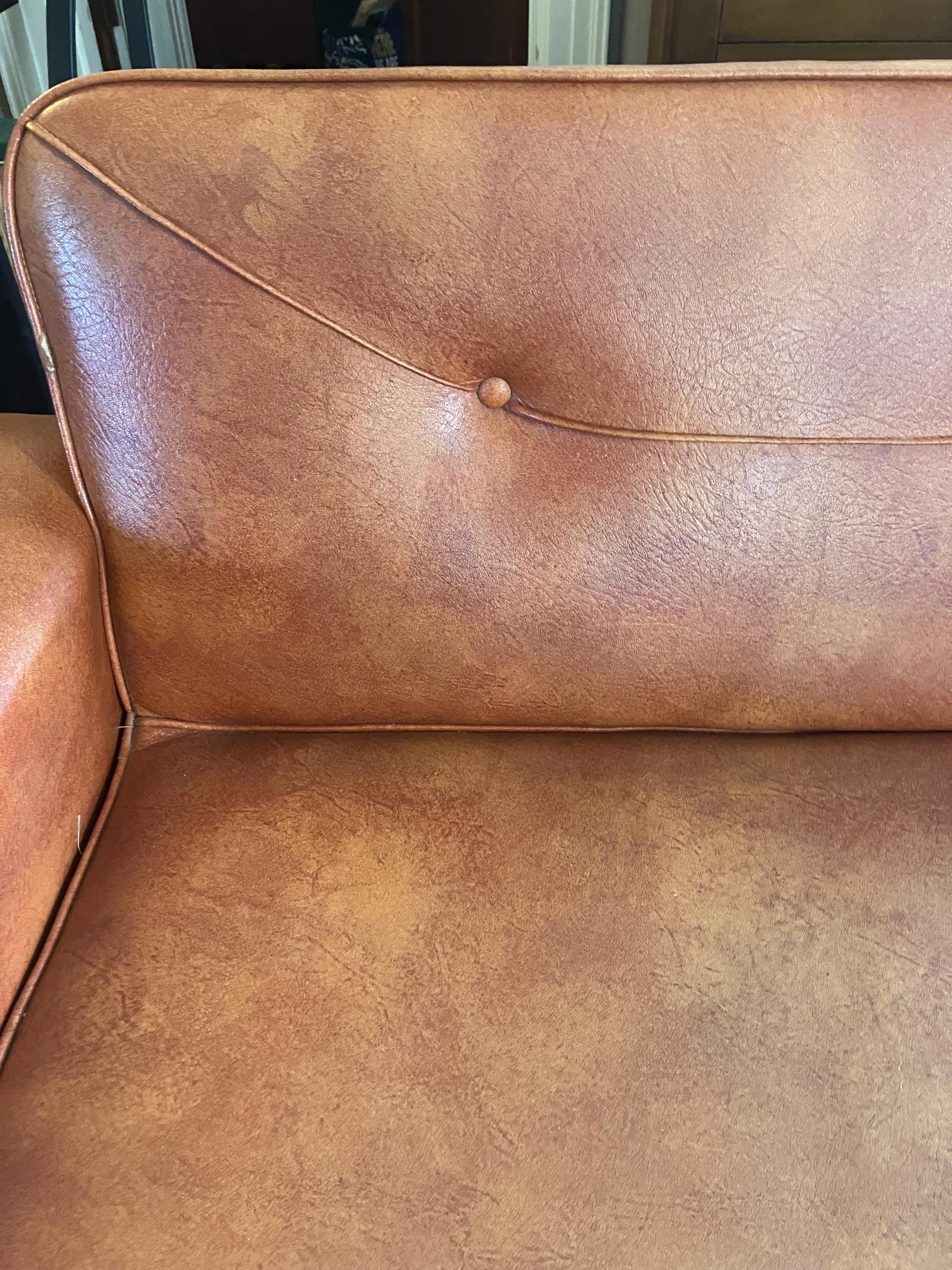1950s/60s Midcentury 7-foot Faux Leather Convertible Sofa