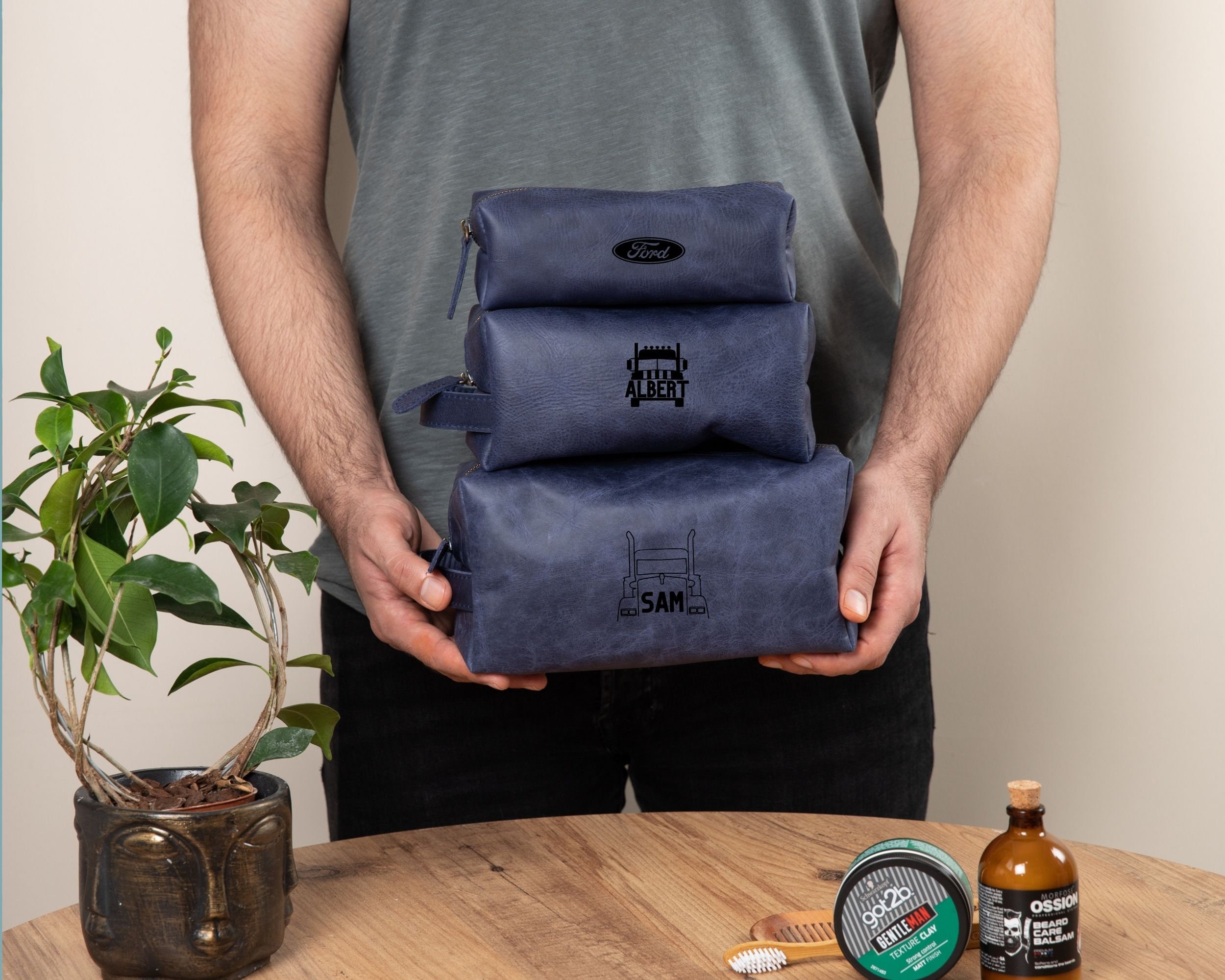 Custom Truck Drivers Gift, Trucker Toiletry Bag, Personalized Leather