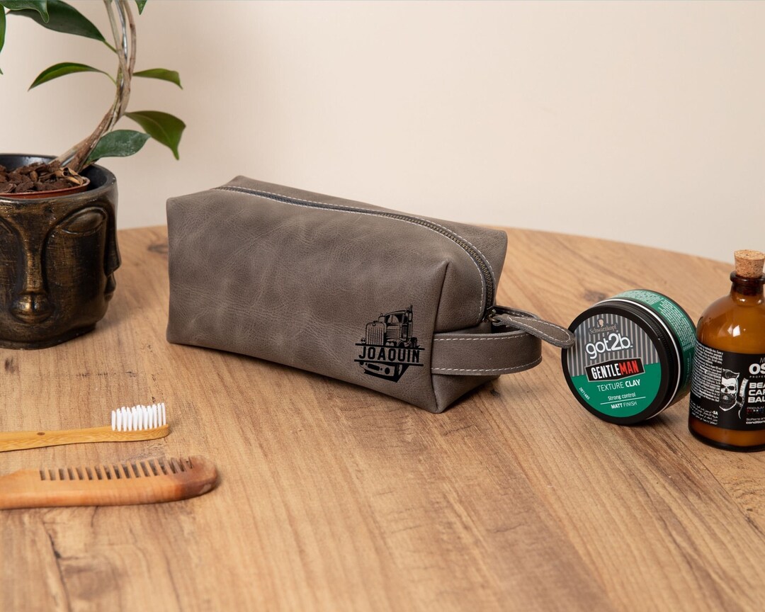 Custom Truck Drivers Gift, Trucker Toiletry Bag, Personalized Leather