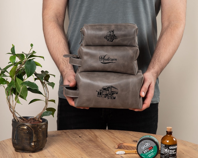 Custom Truck Drivers Gift, Trucker Toiletry Bag, Personalized Leather