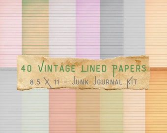 40 Vintage Blank Lined Papers, Junk Journal, Papers, Portrait, Plain, 8.5 x 11, Neutral, Dyed Pages, Download, Printable