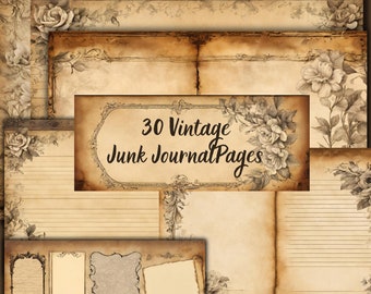 30 vintage skräpjournalsidor, skräpjournal, kit, neutral, utskrivbar, papper, bok, digital, vintage, nedladdning, tomma utskrivbara sidor, 8,5x11