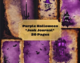 Junk Journal, PURPLE JOURNAL Pages, Purple HALLOWEEN, Halloween Junk Journal Pages, Kit, Fall, Autumn, Forest, Halloween, Purple, Gothic