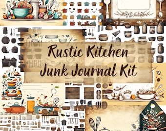 Rustic Kitchen JUNK JOURNAL KIT (Printable Jpg Page with Ephemera, Card, Fussy Cut, Tag), Vintage Rustic Digital Paper, Scrapbook Download