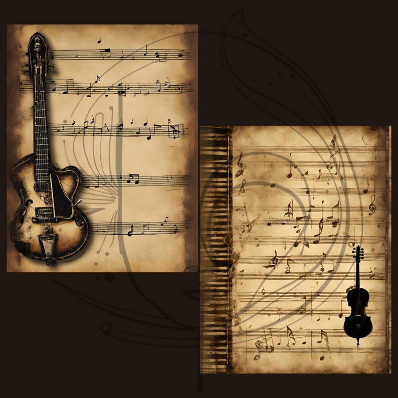 Junk Model Stringed Instrument Junk Journal Kit, Vintage, Music, Instrument, Piano, Guitar, Violin ...