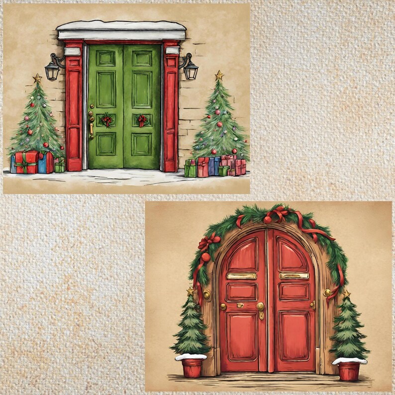 Cover, Christmas Doors Junk Journal Kit, Vintage Journal Pages, Door ...