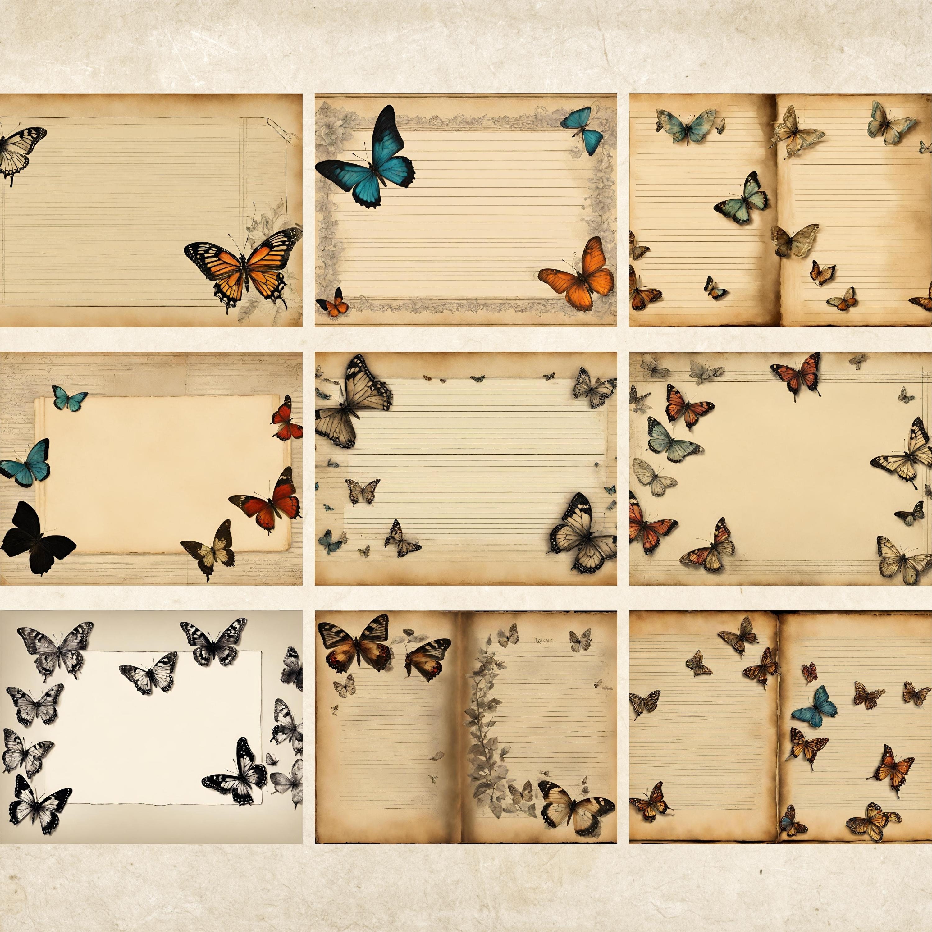 Vintage Butterfly JUNK JOURNAL Kit printable PDF Page With Ephemera ...