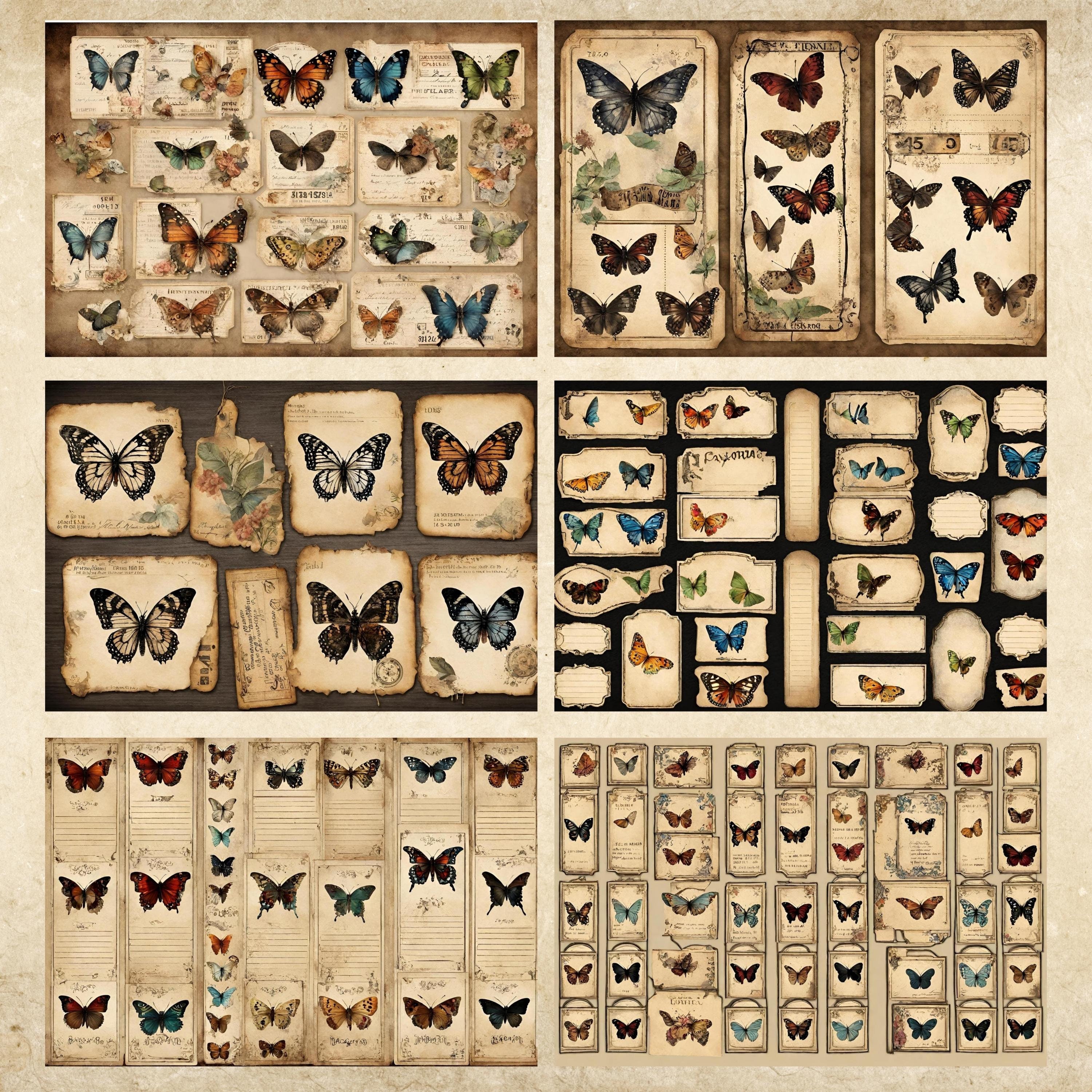 Vintage Butterfly JUNK JOURNAL Kit printable PDF Page With Ephemera ...