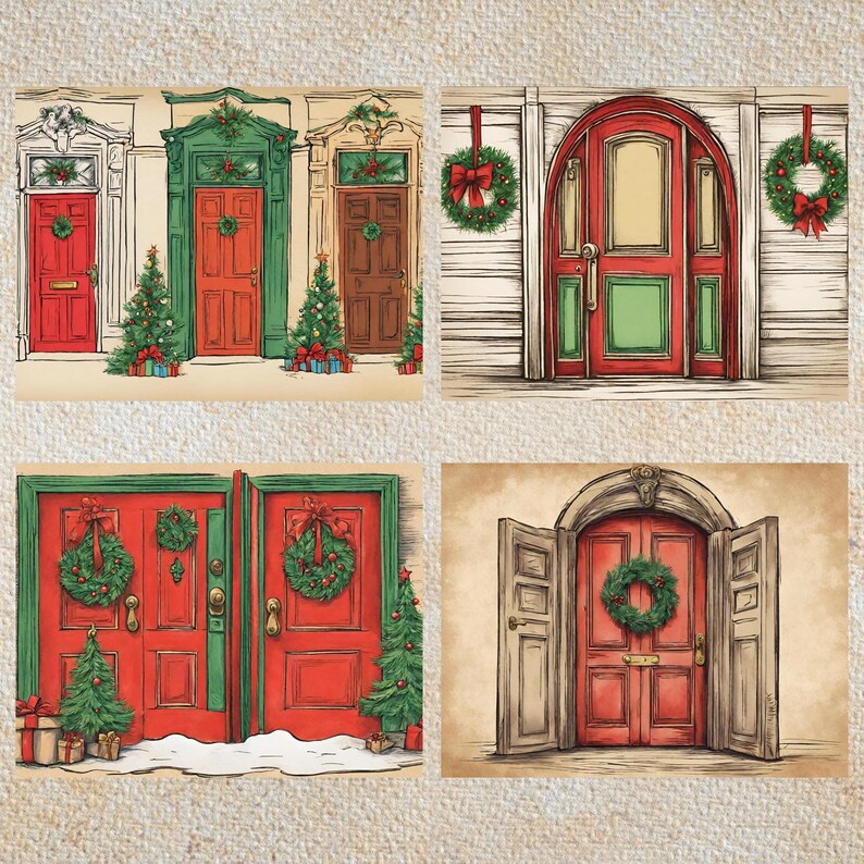 Cover, Christmas Doors Junk Journal Kit, Vintage Journal Pages, Door ...