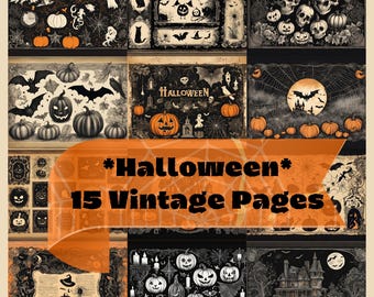 Halloween Vintage Pages - Halloween many pages for junk journal kit - Halloween Journal, Printable Junk Journal, Printable Journal