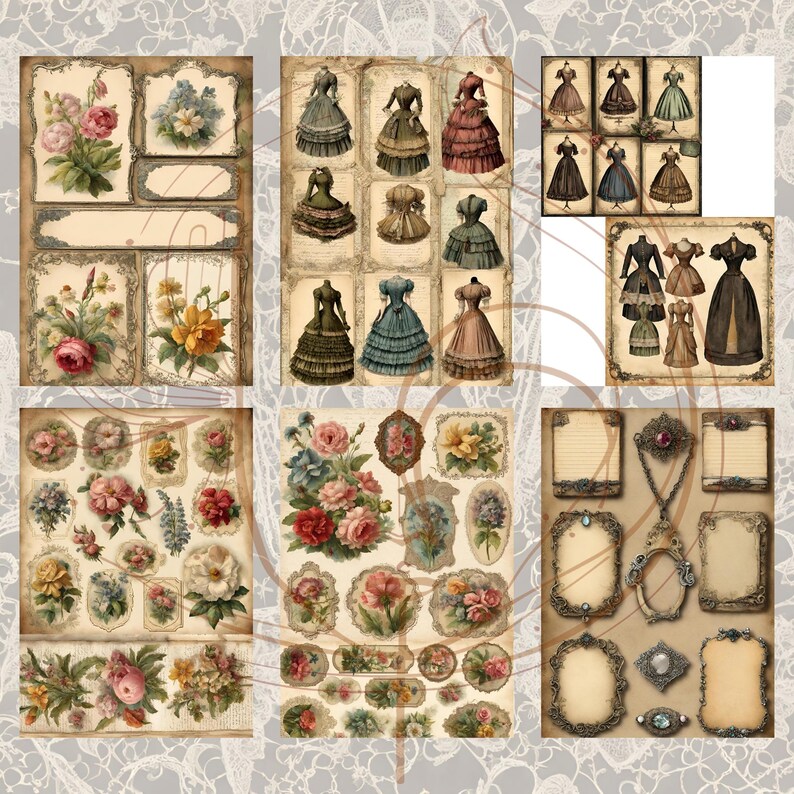 Victorian Junk Journal Kit printable JPG and Pngtransparent Background ...