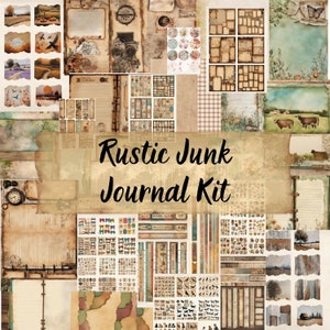 Rustic JUNK JOURNAL KIT (Printable Jpg Page with Ephemera, Cover, Card, Fussy Cut, Tag), Vintage Rustic Digital Paper, Scrapbook Download