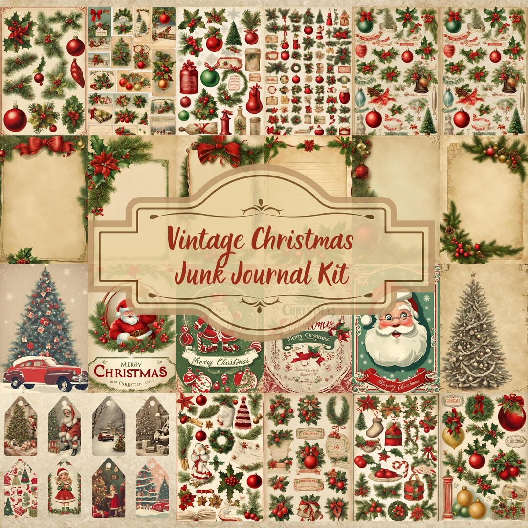 Vintage Christmas JUNK JOURNAL KIT (printable Jpg Page With Ephemera ...
